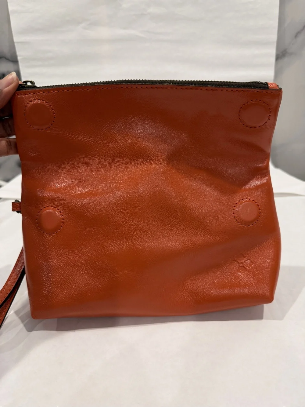 Patricia Nash Apricot Orange Embossed Leather Wristlet Clutch